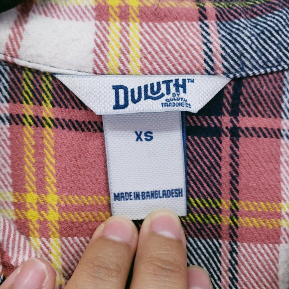 Duluth Trading Co Pink Folklore Flannel Duster Dress Plaid Button Up Size XS - Picture 4 of 16